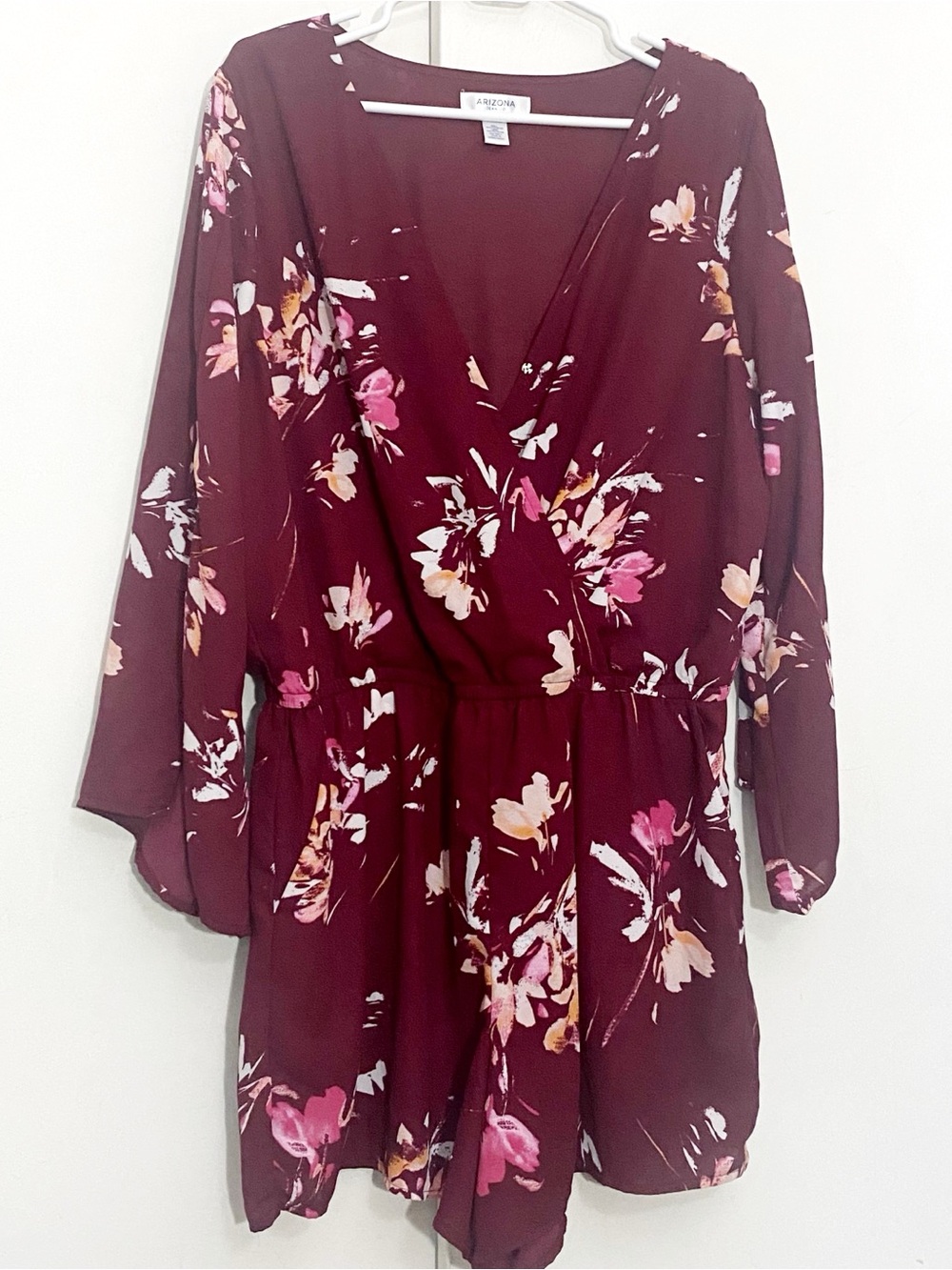 Arizona Jean Co Burgundy Floral Faux Wrap V-Neck Romper XXL